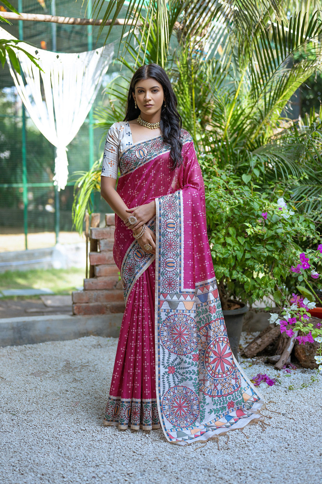 Tussar Silk Saree Madhubani Print