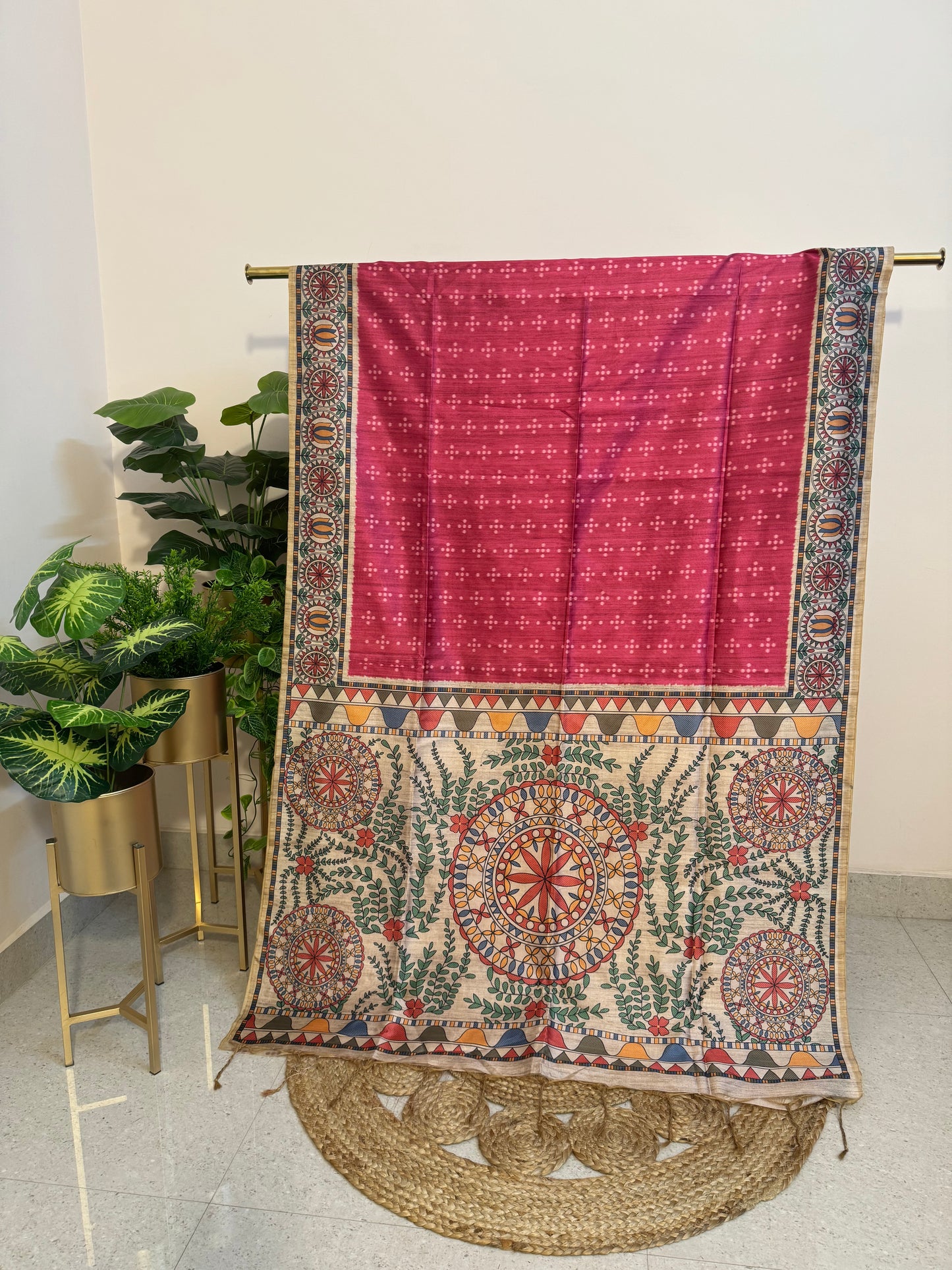 Tussar Silk Saree Madhubani Print