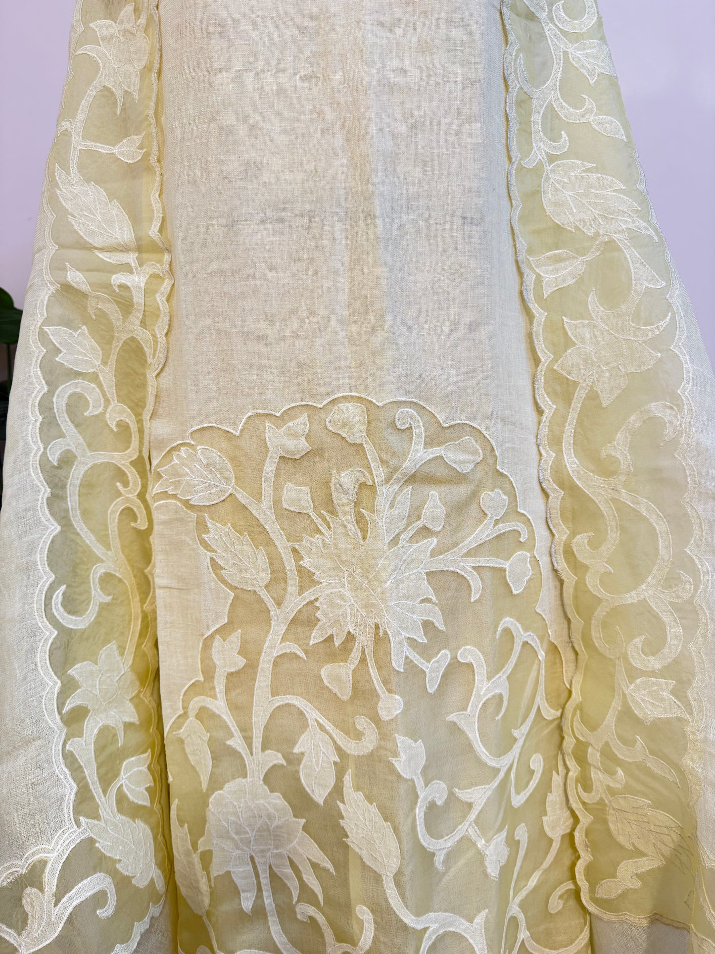 Pure Linen organza applique cut work suit