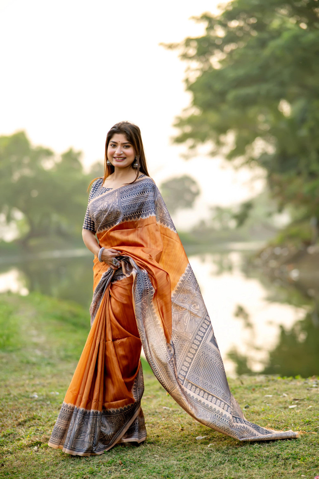 Tussar Silk Saree Madhubani Print