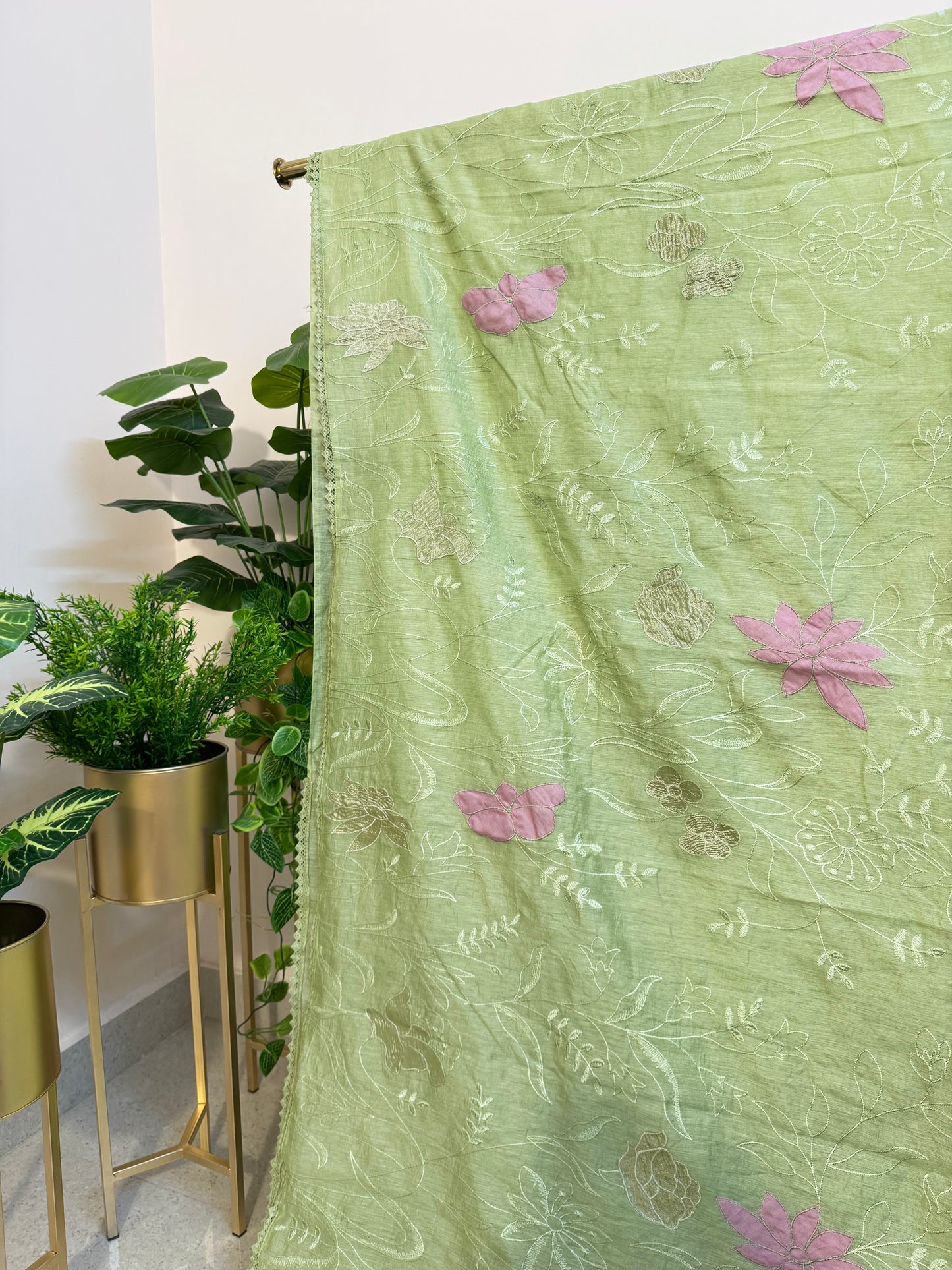 Pure Chanderi Applique Work Saree