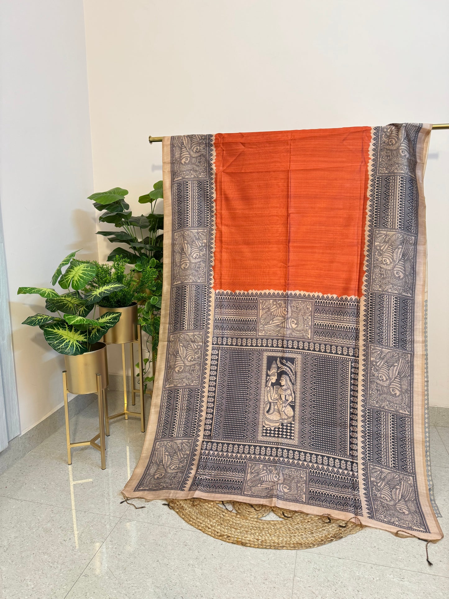 Tussar Silk Saree Madhubani Print