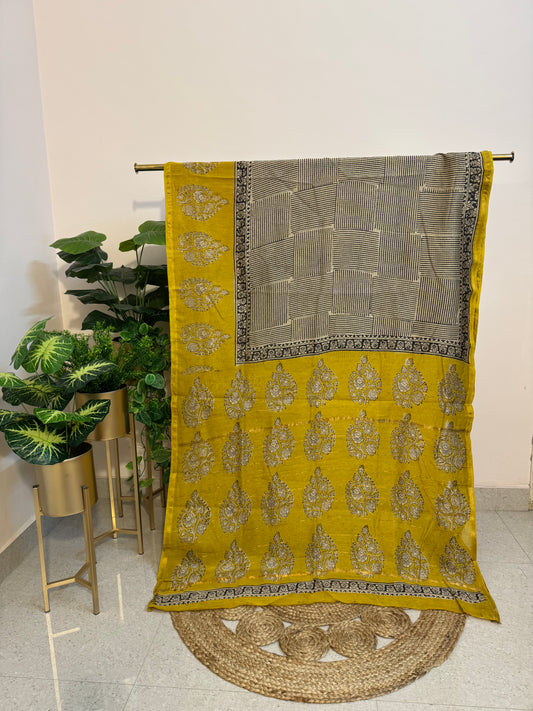 Hand Block Print Chanderi silk saree