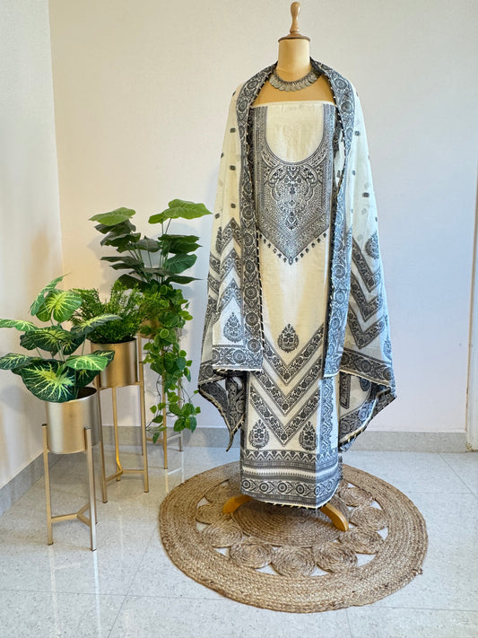 Pure Jamdani cotton unstitched suit